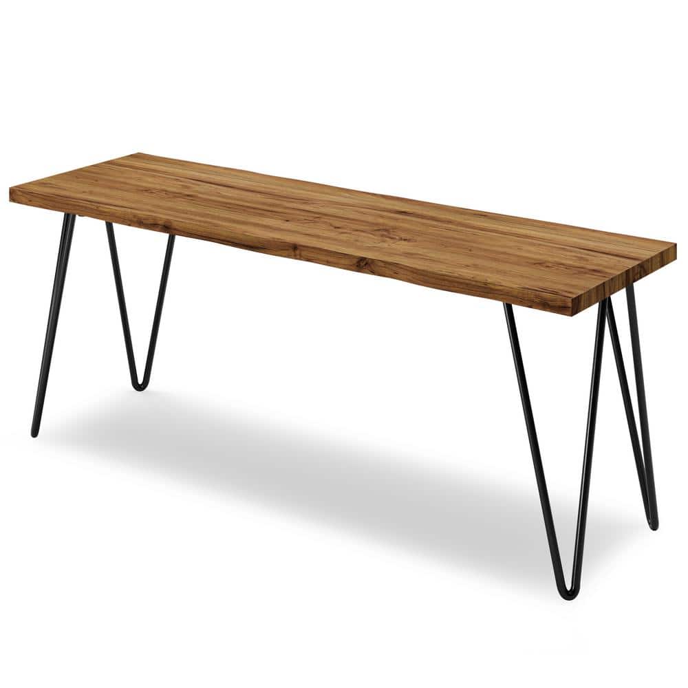 Natural Mango Wood Bench with Black Metal Hairpin Legs