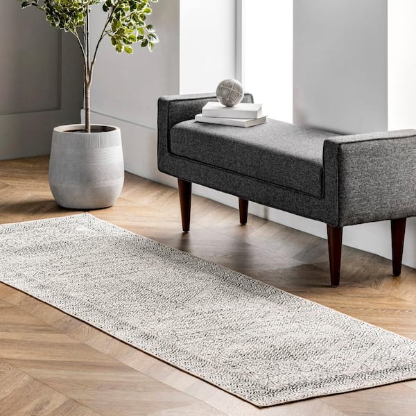 Hart Machine Washable Abstract Tribal Gray 3 ft. x 12 ft. Runner Rug