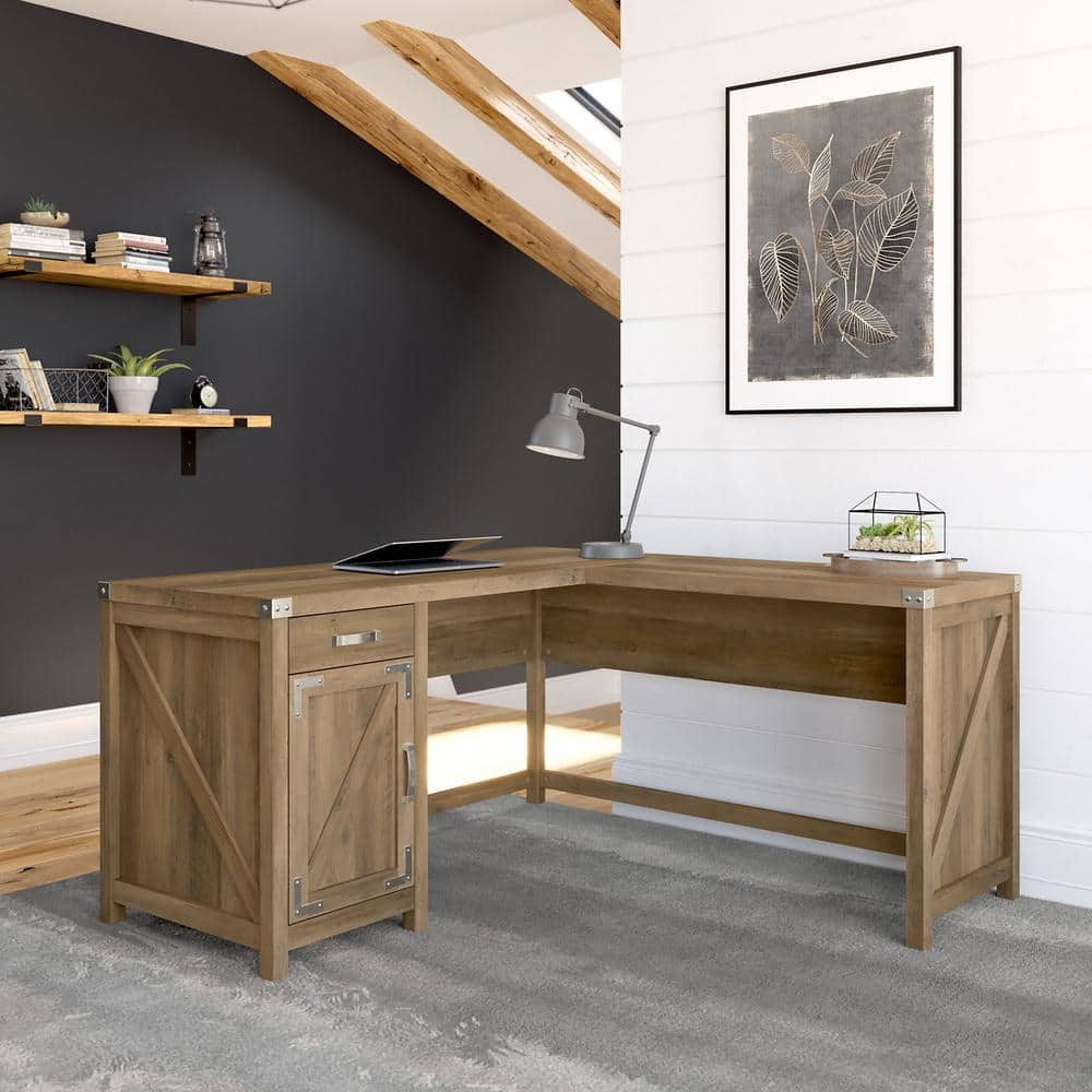 Modern Farmhouse Reclaimed Pine L-Shaped Desk with Storage