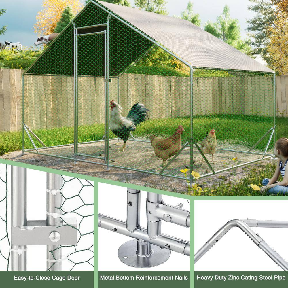 Large Galvanized Metal Chicken Coop with Waterproof Cover