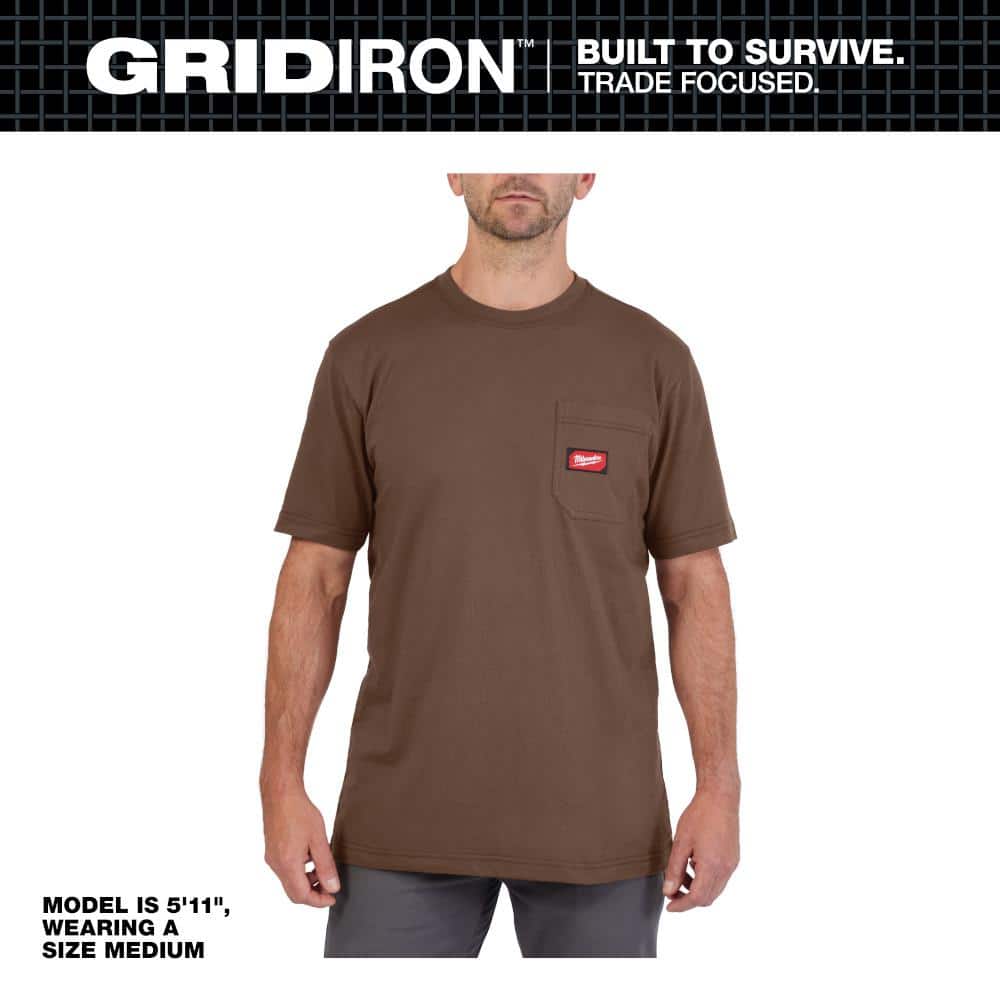 Men's Small Brown GRIDIRON Cotton/Polyester Short-Sleeve Pocket T-Shirt price history on PriceWatchPro