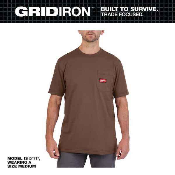 Men's Large Brown GRIDIRON Cotton/Polyester Short-Sleeve Pocket T-Shirt
