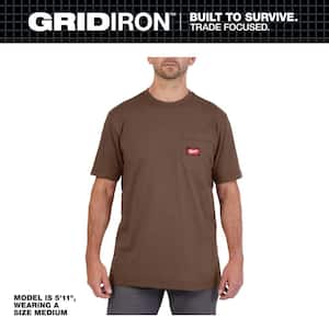 Men's Medium Brown GRIDIRON Cotton/Polyester Short-Sleeve Pocket T-Shirt