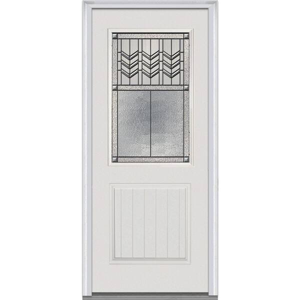 MMI Door 32 in. x 80 in. Prairie Bevel Left-Hand Inswing 1/2-Lite Decorative Primed Fiberglass Smooth Prehung Front Door