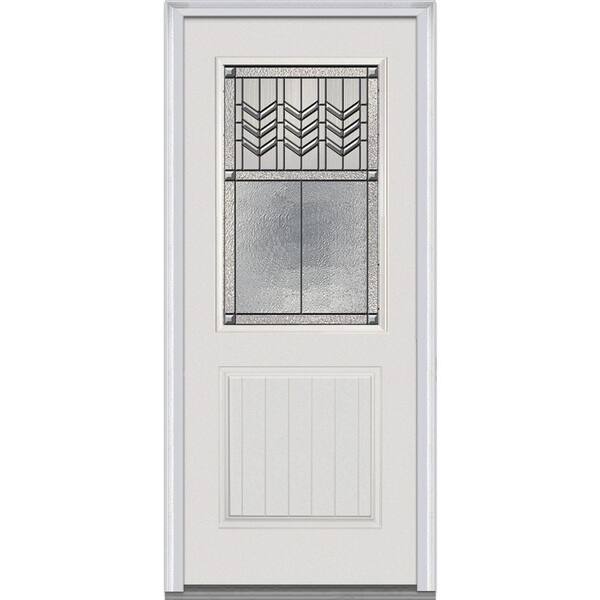 MMI Door 32 in. x 80 in. Prairie Bevel Left Hand 1/2 Lite 2-Planked Panel Classic Primed Fiberglass Smooth Prehung Front Door