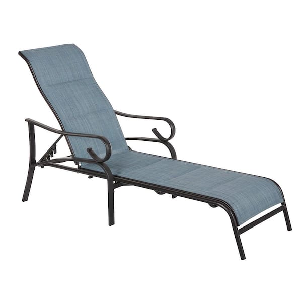 Hampton Bay Crestridge Padded Sling Stacking Outdoor Chaise Lounge in Conley Denim (2-Pack)