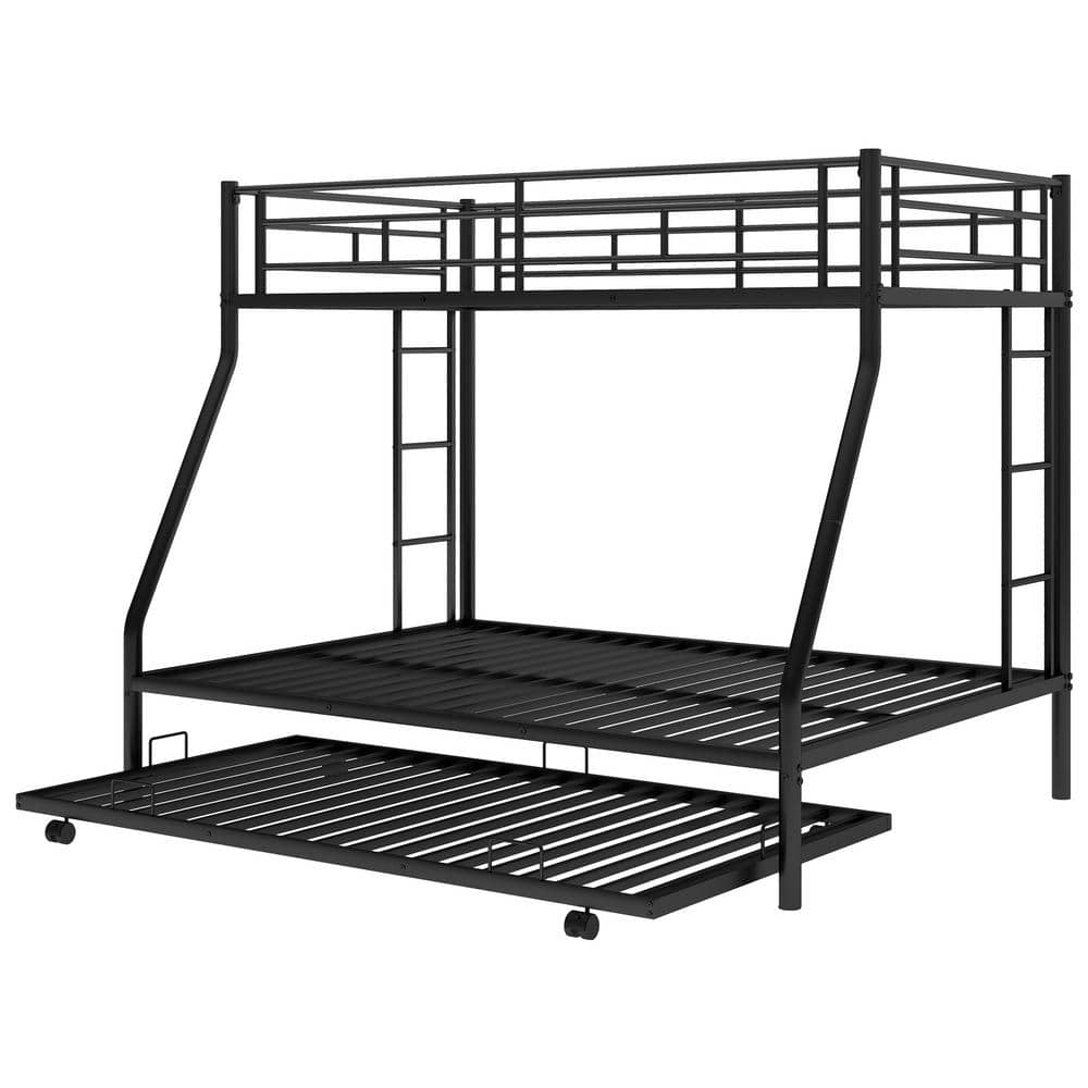 ANBAZAR Black Steel Frame Twin Over Full Bunk Bed, Two-Side Ladders ...