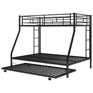 Black Steel Frame Twin Over Full Bunk Bed, Two-Side Ladders, with Twin Size Trundle