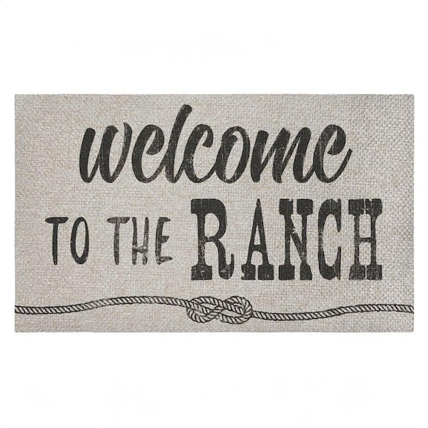 Welcome to Ranch Entry Black 18 in. x 30 in. Polyester Non-Slip Outdoor Door Mat