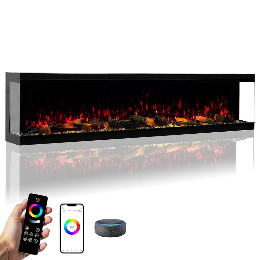 Mondawe 3-Sided Electric Fireplace, 3000W 88 in. Smart WiFi Electric ...