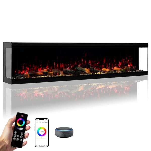 3-Sided Electric Fireplace, 3000W 88 in. Smart WiFi Electric Fireplace Insert with Crackling Sound, RGB LED Flame Colors