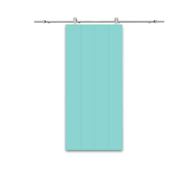CALHOME 30 in. x 80 in. Mint Green Painted Composite MDF Paneled Interior Sliding Barn Door with Hardware Kit