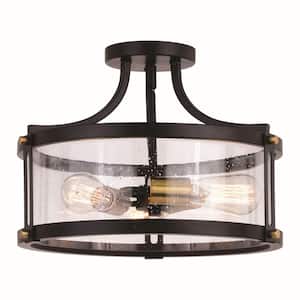 Holbrook 15.75 in. W Black Industrial Semi-Flush Mount Ceiling Light Clear Glass
