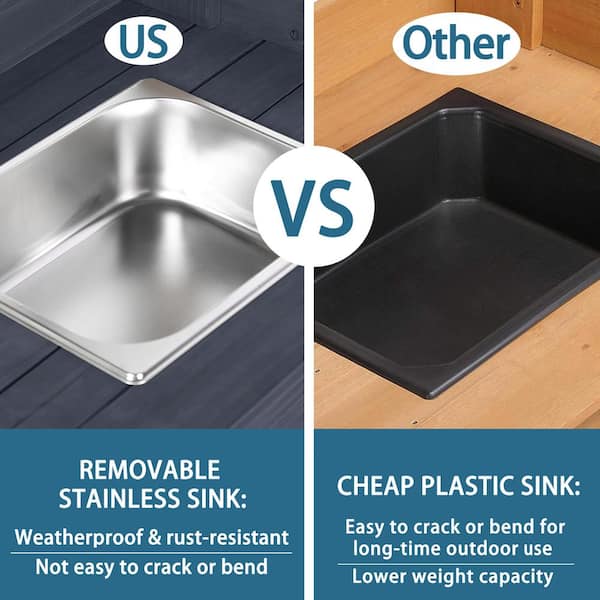 48 in. H x 42 in. W x 15 in. D Grey Cedar Wood Garden Potting Bench Table with Removable Stainless Sink and Drawer