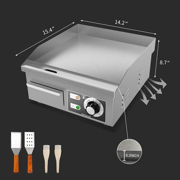 BOZTIY Electric Grill 14 in. 110-Volt (1500-Watt) Non-Stick Commercial  Grill Stainless Adjustable Temperature 122°F 572°F I1310521-14INCH The  Home Depot