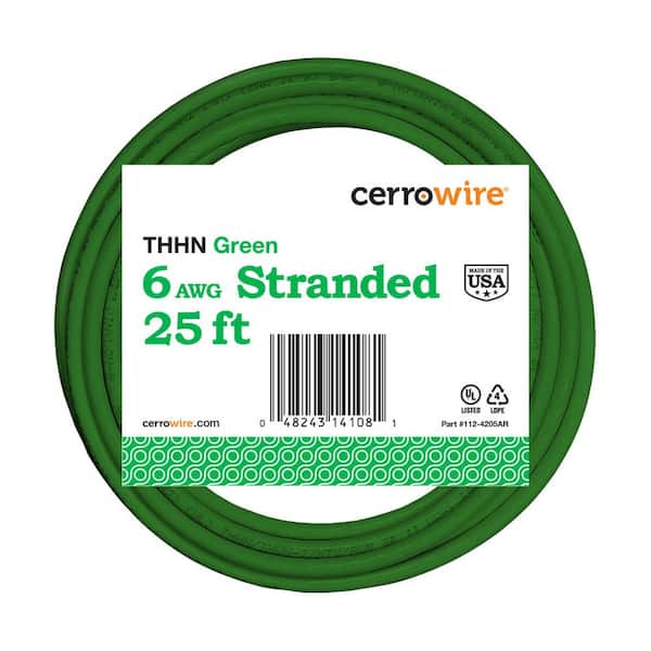 Cerrowire 25 ft. 6 Gauge Green Stranded Copper THHN Wire