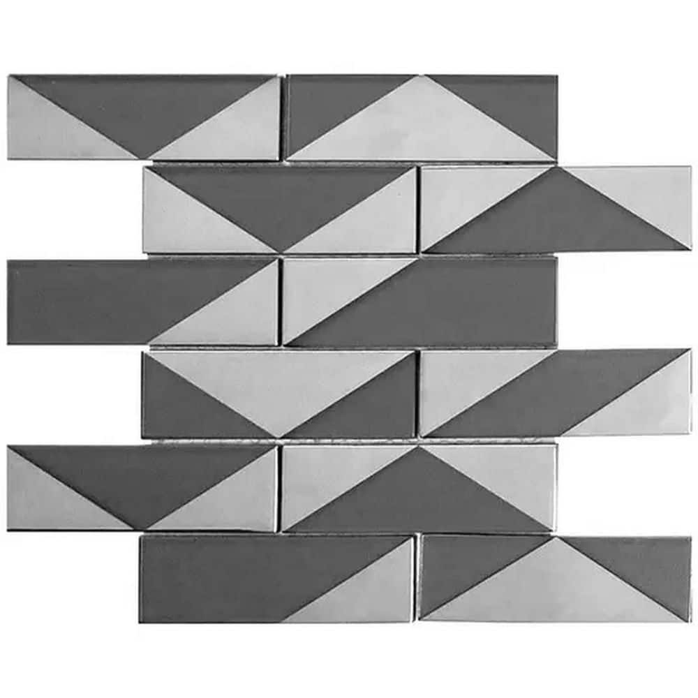 Mirari 12x12 in. Gray Glossy Glass 3D Geometric Subway Mosaic Wall Tile (4.79 sq ft/case, 5-Pack) price history on PriceWatchPro