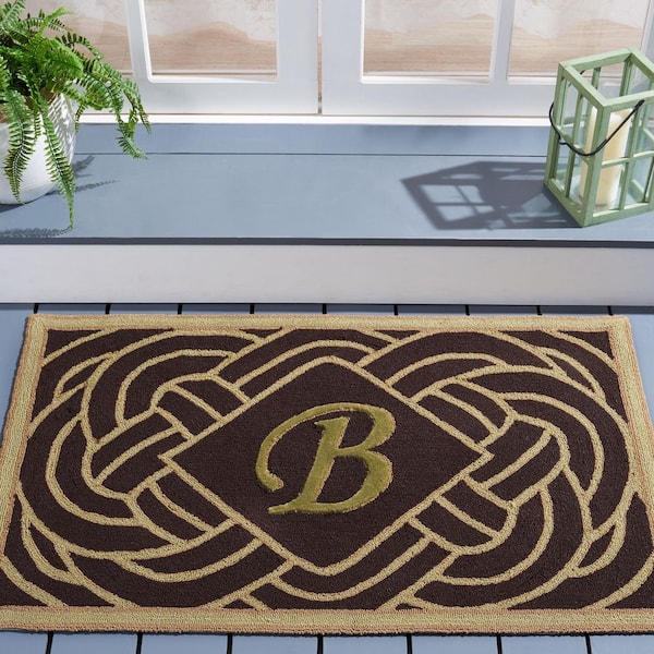 Monogram Chocolate 3 ft. x 4 ft. "W" Ornate Swirl Indoor/Outdoor Area Rug