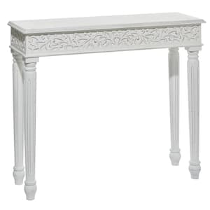 36 in. White Extra Large Rectangle Wood Intricately Carved Scroll Console Table