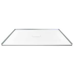 Zero Threshold 51.2 in. L x 39.4 in. W Customizable Threshold Alcove Shower Pan Base with Center Drain in White