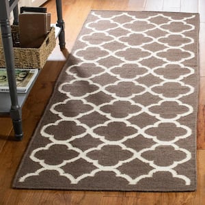 Dhurries Brown/Ivory 3 ft. x 7 ft. Geometric Multi-Trellis Runner Rug