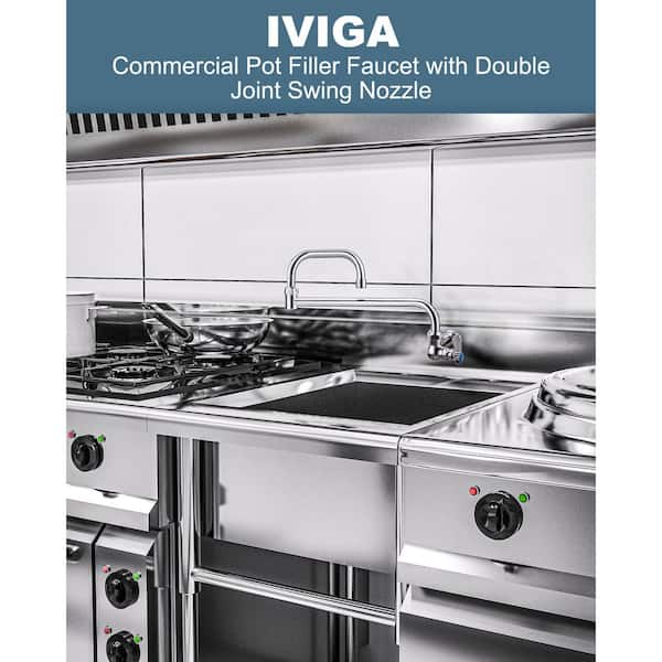 Commercial Wall Mounted Pot Filler with Double Joint Swing Nozzle Single Handle Folding Faucet in Polished Chrome