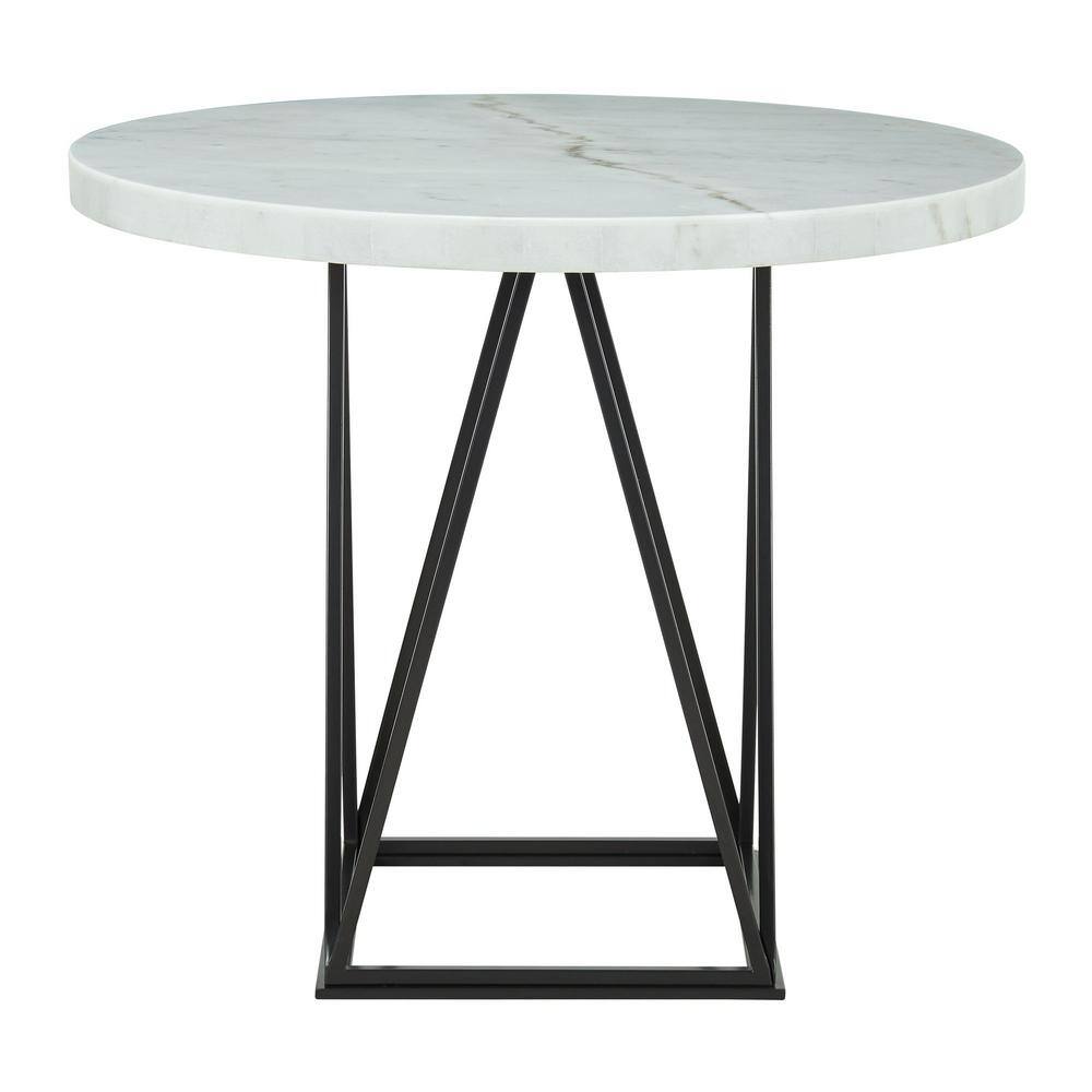 Round White Marble and Iron Counter Height Dining Table