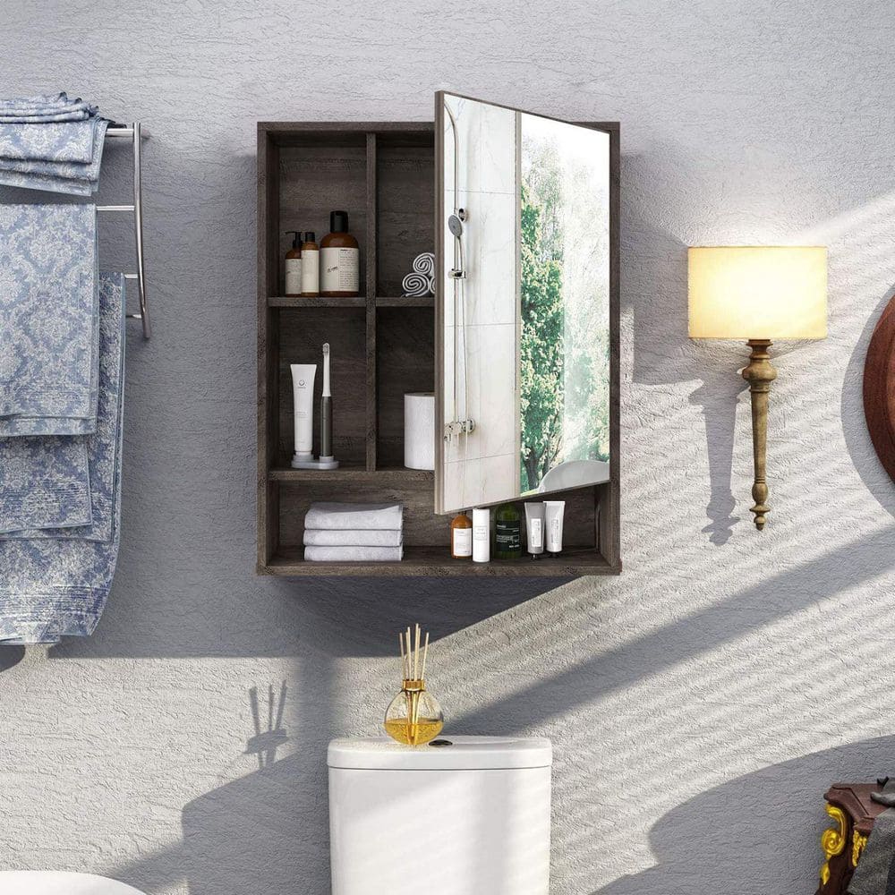 21.6 in. W x 6.3 in. D x 24 in. H Grey Bathroom Mirror Wall Cabinet with Single Door and Adjustable Shelf price history on PriceWatchPro