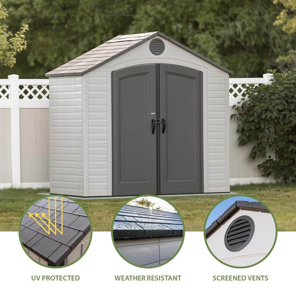 Beige and Brown Polyethylene Outdoor Storage Shed with Windows