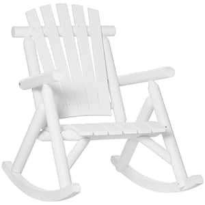 Wooden Adirondack Outdoor Rocking Chair with High Back, Slatted Seat and Backrest for Backyard, Garden, White
