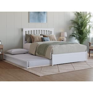 Everett White Solid Wood Frame Full Platform Bed with Panel Footboard and Twin Trundle