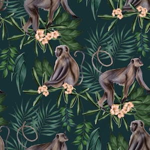 Morris Dark Blue Tropical Jungle Wallpaper Sample