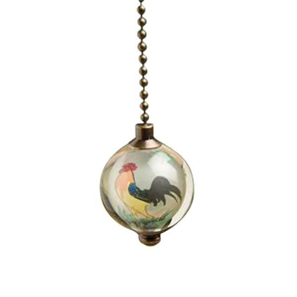 Mario Industries Hand-Painted Rooster on Glass Ceiling Pull Chain
