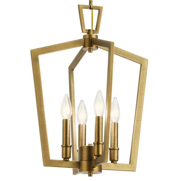 Abbotswell 19 in. 4-Light Natural Brass Traditional Candle Kitchen Pendant Hanging Light