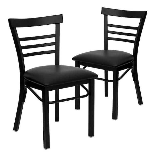 Carnegy Avenue Black Vinyl Seat/Black Metal Frame Restaurant Chairs (Set of 2)