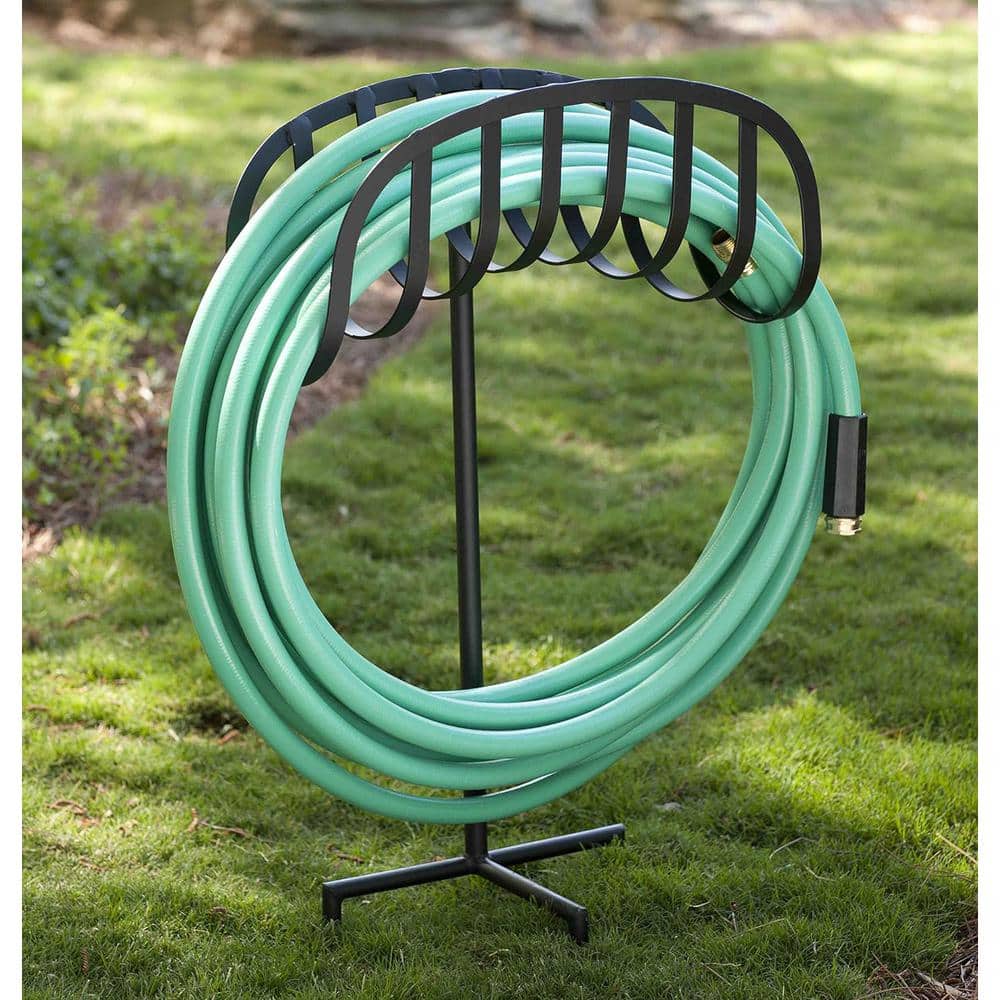 Black Steel Decorative Garden Hose Holder Stand
