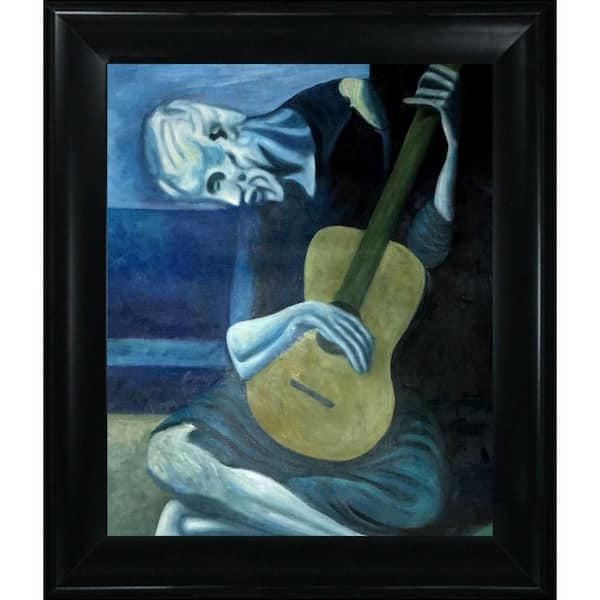 LA PASTICHE The Old Guitarist by Pablo Picasso Black Matte King Framed Abstract Oil Painting Art Print 27 in. x 31 in.