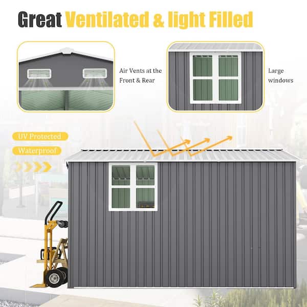 Zeus & Ruta 10 ft. W x 12 ft. D Metal Shed with Lockable Doors