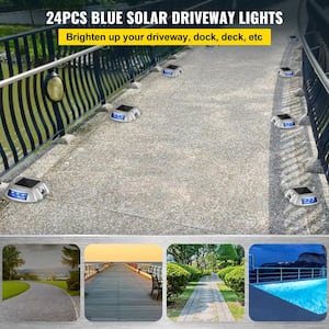 Dock Lights Led Solar Powered 24-Pack Outdoor Waterproof Wireless 6 LEDs Dock Lighting with Screw for Path Warning, Blue