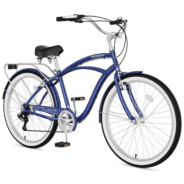 Beach Cruiser Bike for Women and Men 24/26 in. 7-Speed Adult Bicycle Comfortable Step-Through Frame with Rear Rack