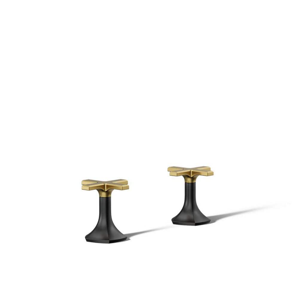 Occasion Deck-Mount Cross Bath Faucet Handles, Matte Black with Moderne Brass price history on PriceWatchPro