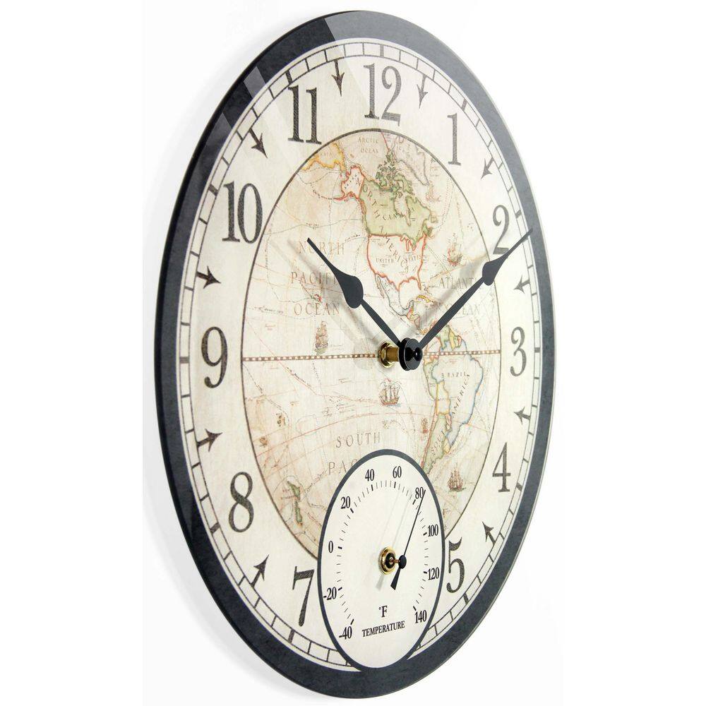 Black Vintage-Style World Map 14" Indoor/Outdoor Wall Clock