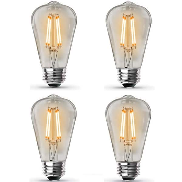 Feit Electric 60-Watt Equivalent ST19 Straight Filament Dusk to Dawn Clear Glass E26 Vintage Edison LED Light Bulb Warm White (4-Pack)