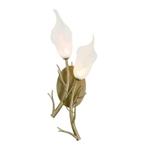 Matera 21 in. 2-Light Gold LED Wall Sconce with White Glass Shade