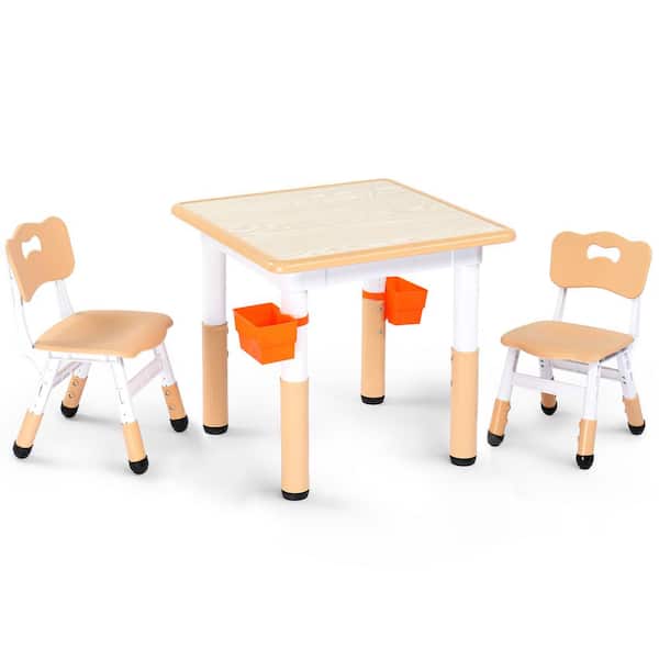 3-Piece Plastic Top Beige Height Adjustable Kids Table and Chair Set