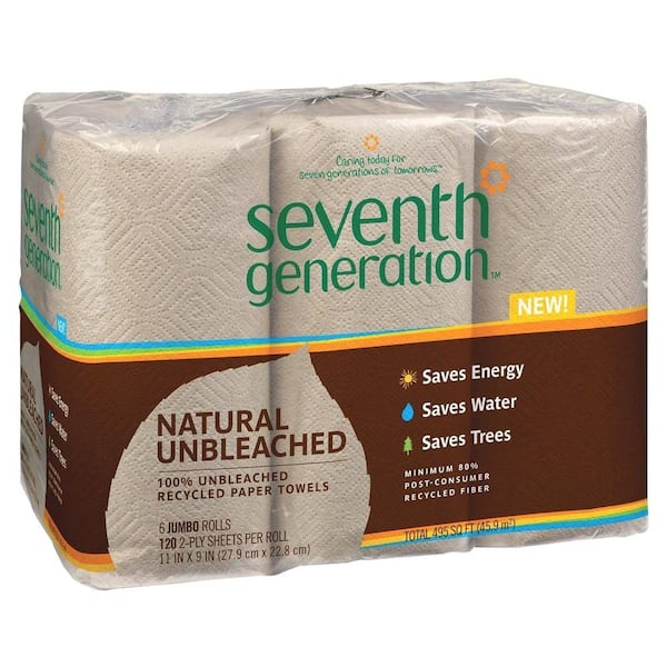 SEVENTH GENERATION Unbleached 100% Recycled Paper Towels (6 Rolls per Pack)