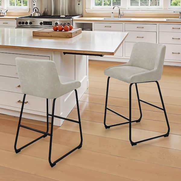 Molio 26 in. Thick Seat Cushion Metal Frame Gray Faux Leather Counter Height Bar Stool Set of 2