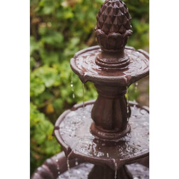 3-Tier Water Fountain with Pump and Pineapple Top, 51 in. Tall, Brown, Large Outdoor Freestanding Waterfall Decor