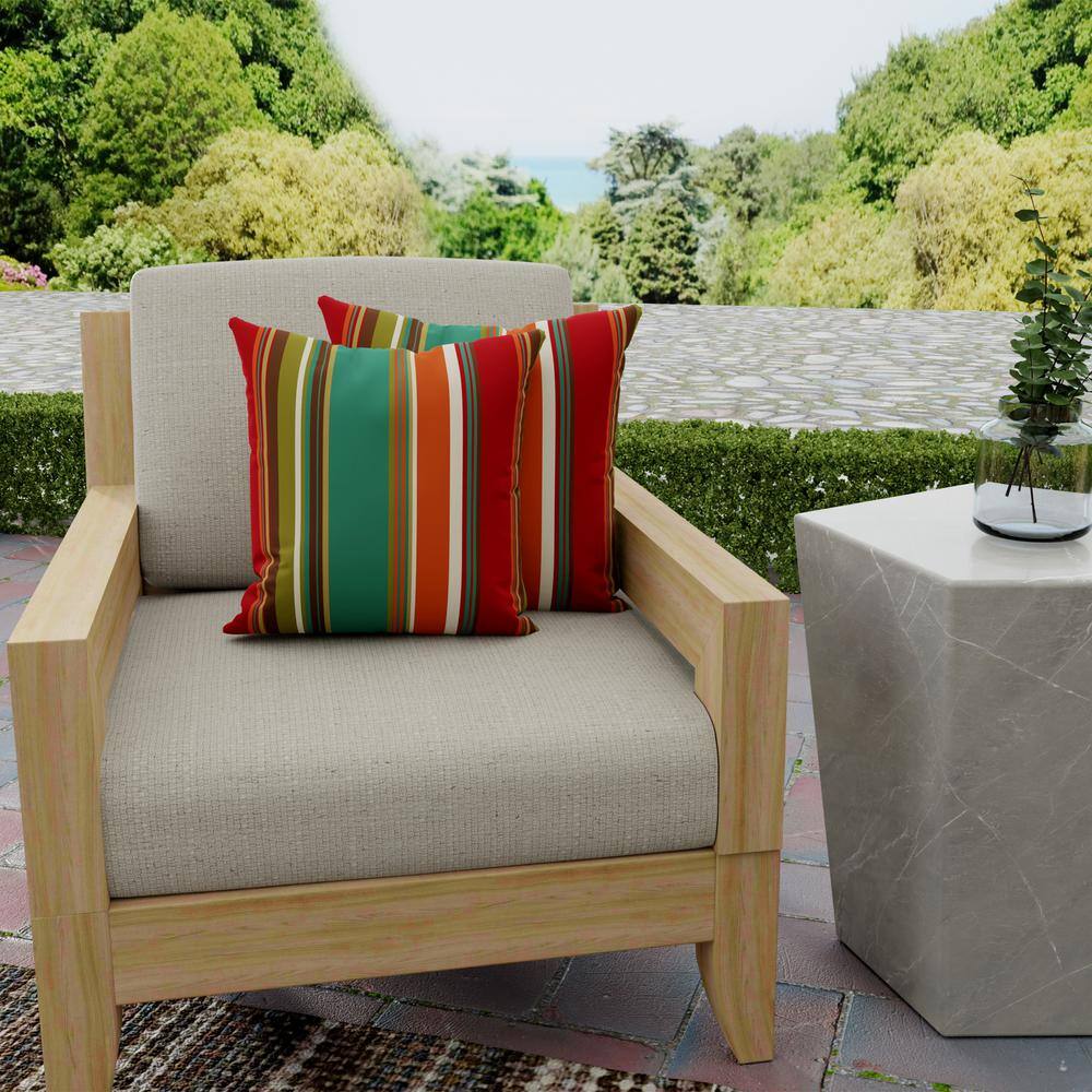 Westport Teal Multicolor Stripe Outdoor Throw Pillow Set