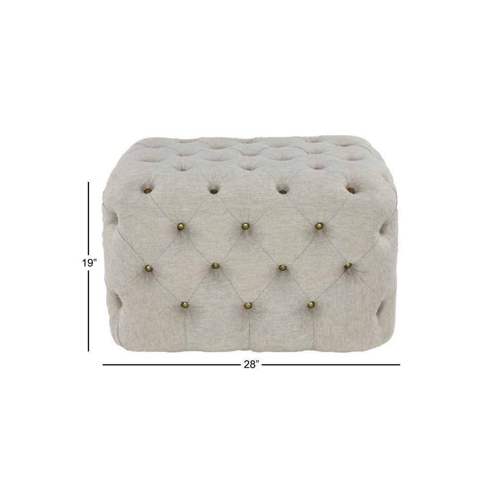 Beige Linen Tufted Elegant Footstool Ottoman - 21.75" L
